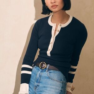 Faherty Navy and Cream Mikki Henley Top